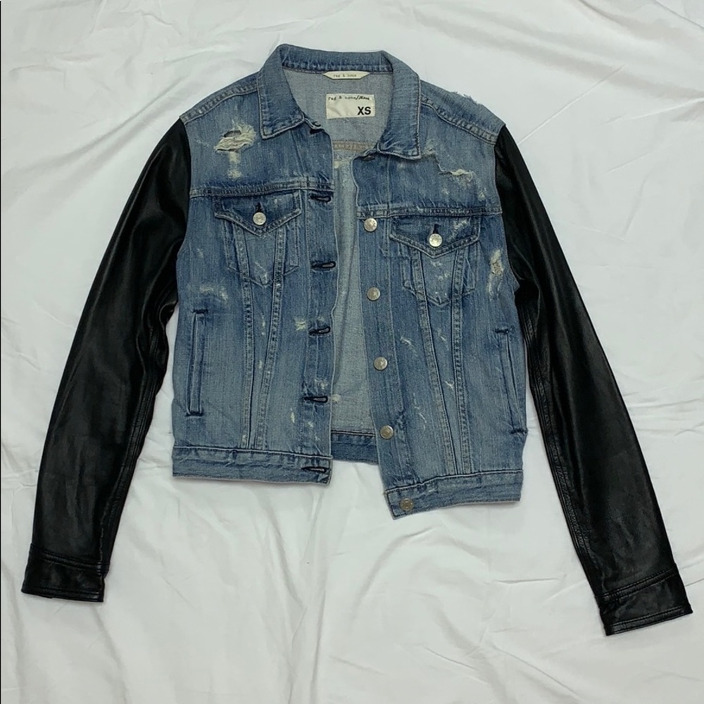 Rag & Bone Distressed Leather and Denim Jacket